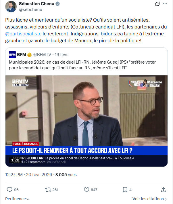 Sébastien Chenu: Plus lâche et menteur qu’un socialiste...