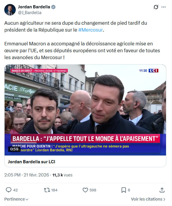 Jordan Bardella: Aucun agriculteur ne sera dupe du changement...