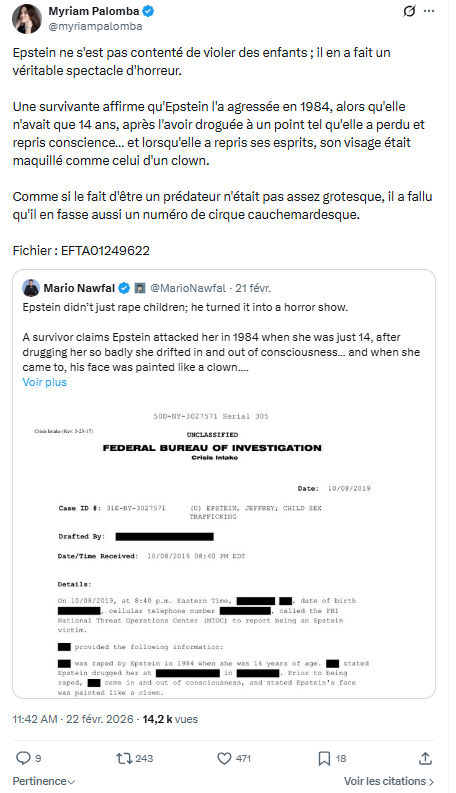 Myriam Palomba: Epstein ne s'est pas contenté de violer des enfants...