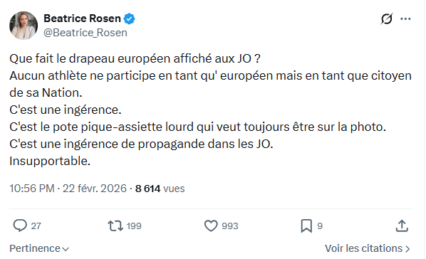 Béatrice Rosen: Que fait le drapeau européen affiché aux JO...