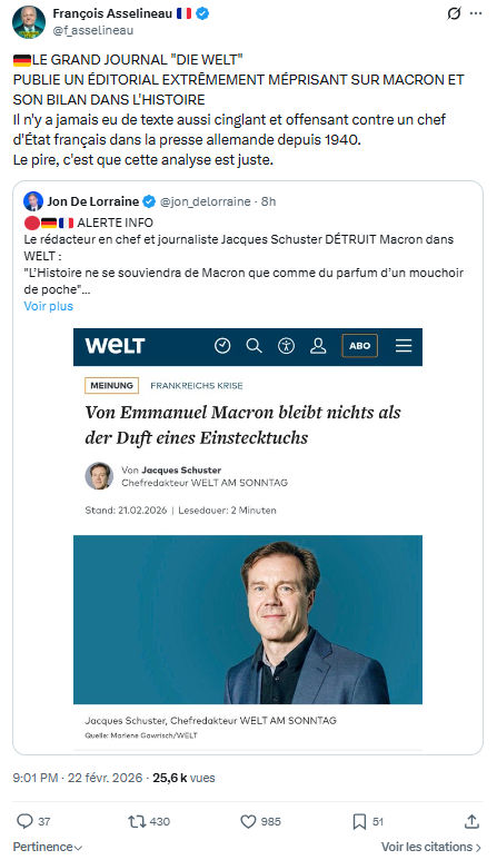 Francois Asselineau: LE GRAND JOURNAL "DIE WELT"...