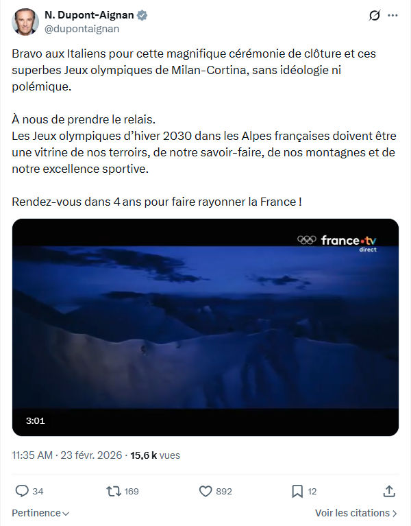 Nicolas Dupont-Aignan: Bravo aux Italiens pour cette magnifique...