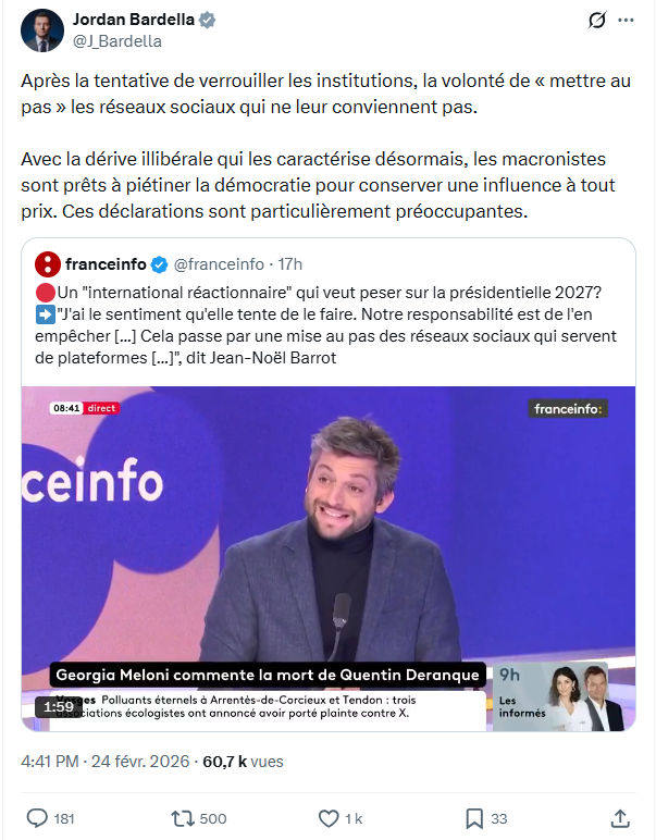 Jordan Bardella: Après la tentative de verrouiller les institutions...