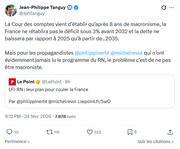 Jean-Philippe Tanguy: La Cour des comptes vient d’établir qu’après...