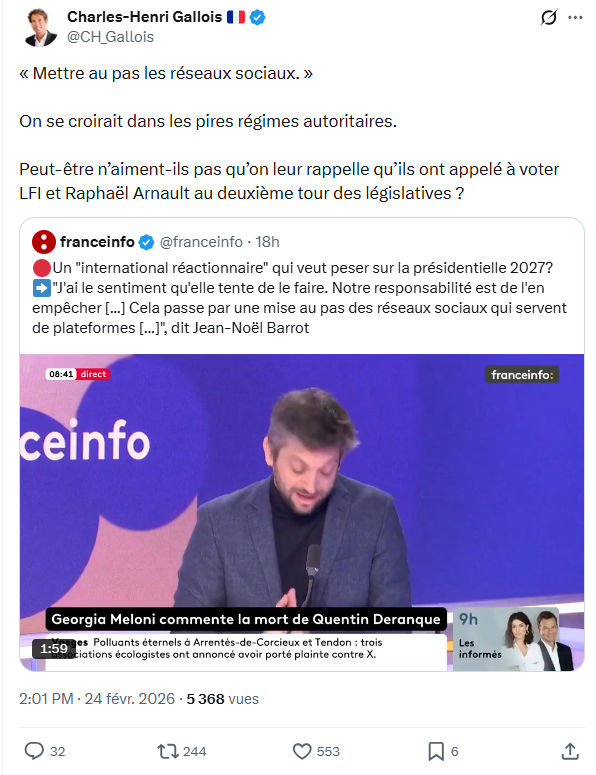 Charles-Henri Gallois: Mettre au pas les réseaux sociaux...