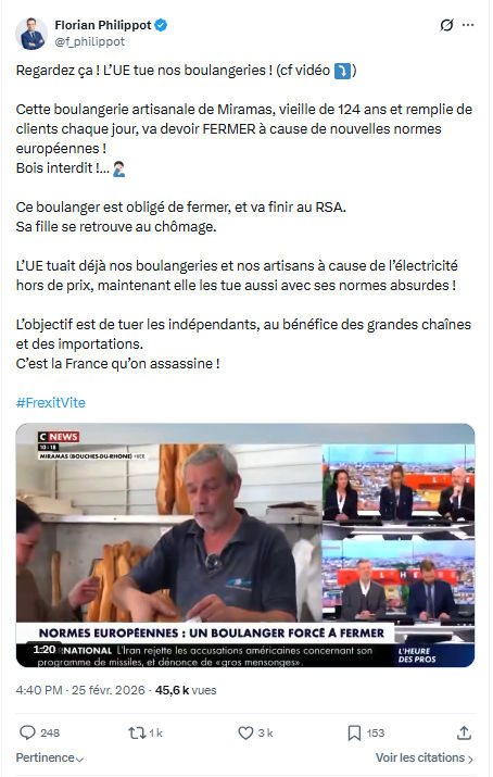 Florian Philippot: Regardez ça ! L’UE tue nos boulangeries...
