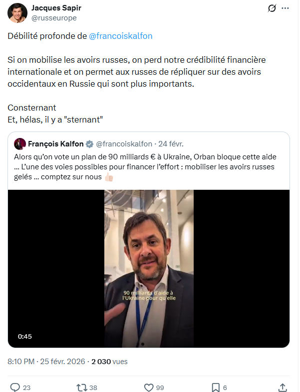 Jacques Sapir: Débilité profonde de  @francoiskalfon...