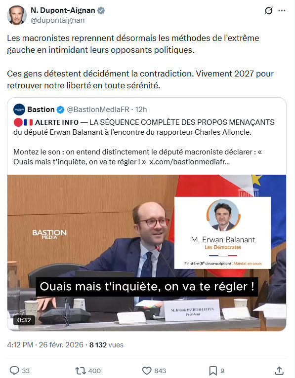 Nicolas Dupont-Aignan: Les macronistes reprennent désormais...