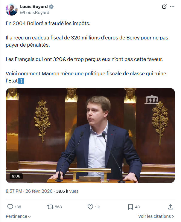 Louis Boyard: En 2004 Bolloré a fraudé les impôts...