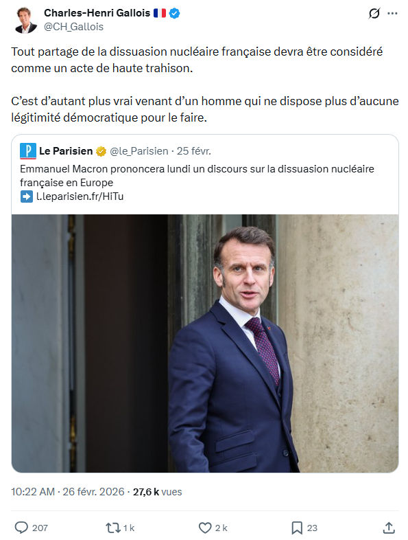 Charles-Henri Gallois: Tout partage de la dissuasion nucléaire française...