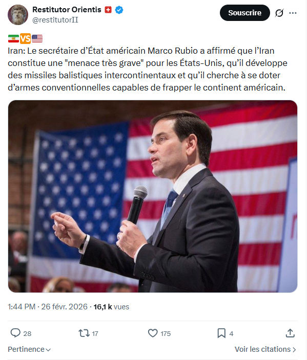 Restitutor Orientis: Iran: Le secrétaire d’État américain Marco Rubio...