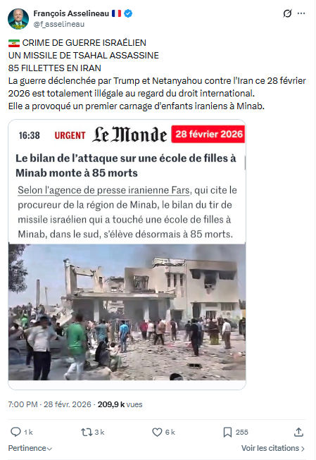 Francois Asselineau: CRIME DE GUERRE ISRAÉLIEN...