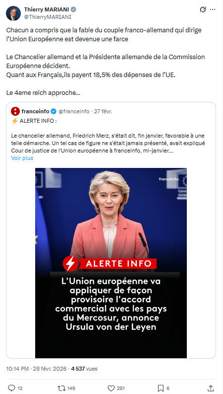 Thierry Mariani: Chacun a compris que la fable du couple franco-allemand...