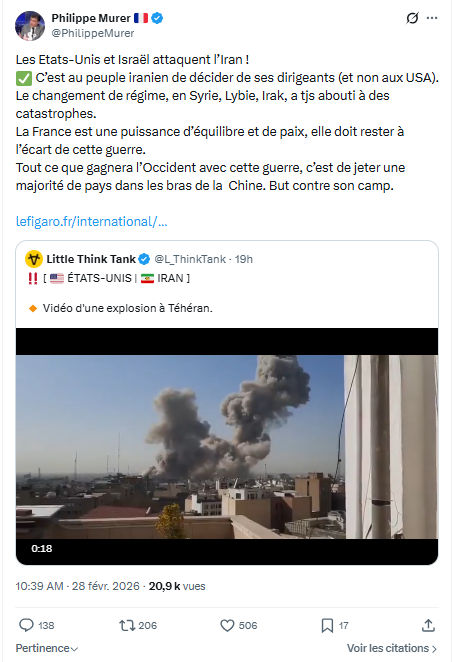Philippe Murer: Les Etats-Unis et Israël attaquent l’Iran...