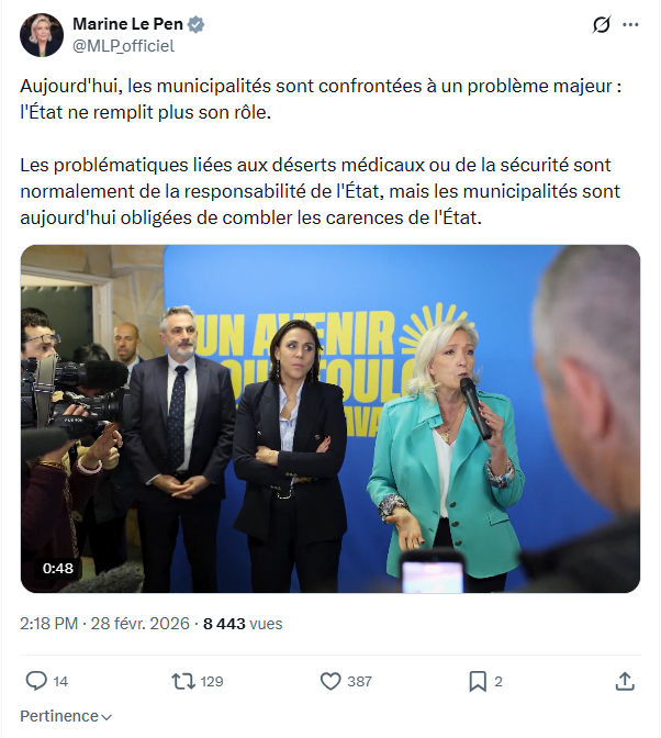 Marine Le Pen: Aujourd'hui, les municipalités sont confrontées à un problème majeur...