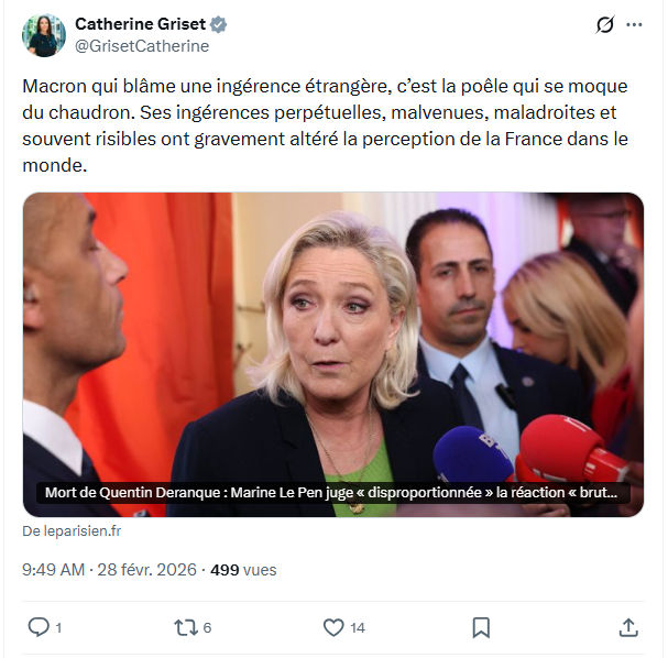 Catherine Griset: Macron qui blâme une ingérence étrangère...