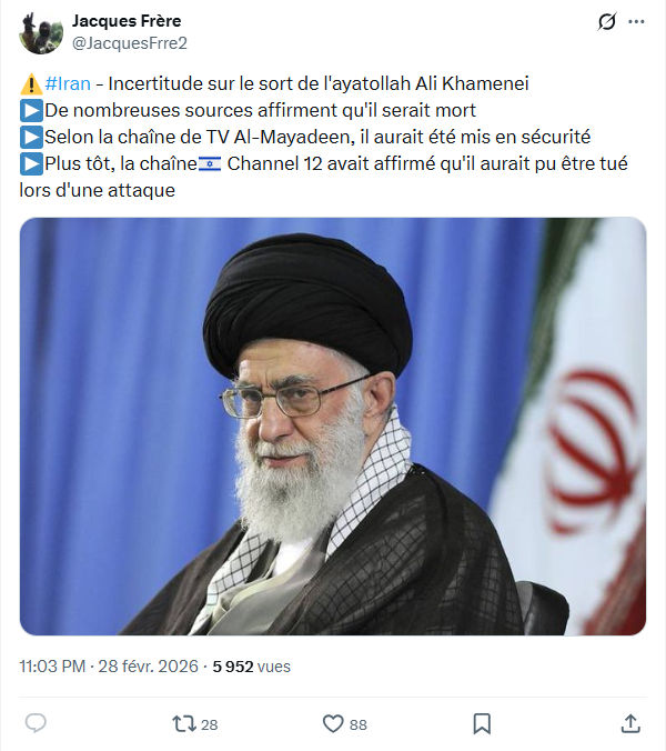 Jacques Frère: #Iran - Incertitude sur le sort de l'ayatollah Ali Khamenei ...