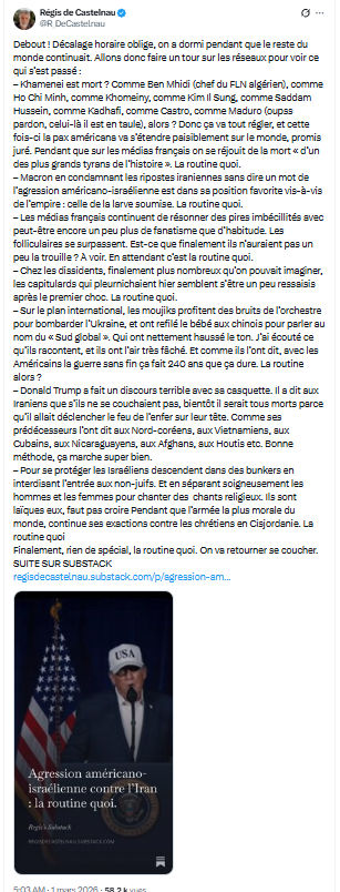 Régis de Castelnau: Debout ! Décalage horaire oblige...