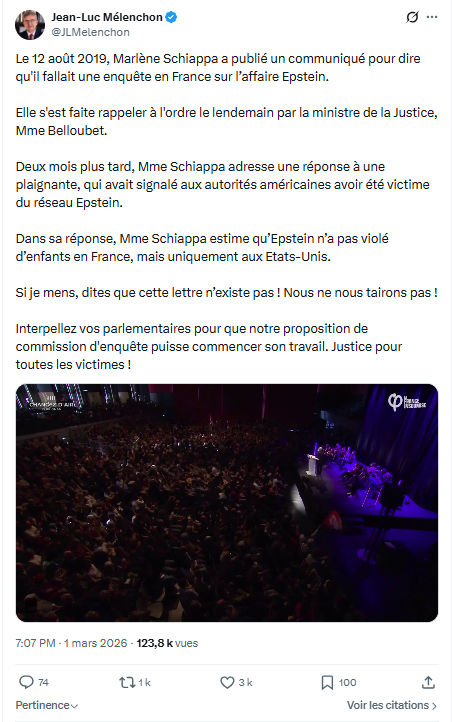 Jean-Luc Mélenchon: Le pédocriminel Epstein et ses complices...