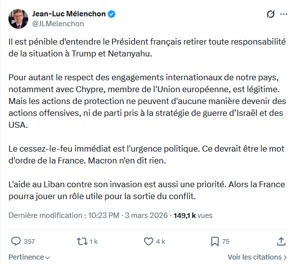 Jean-Luc Mélenchon: Il est pénible d'entendre le Président français...