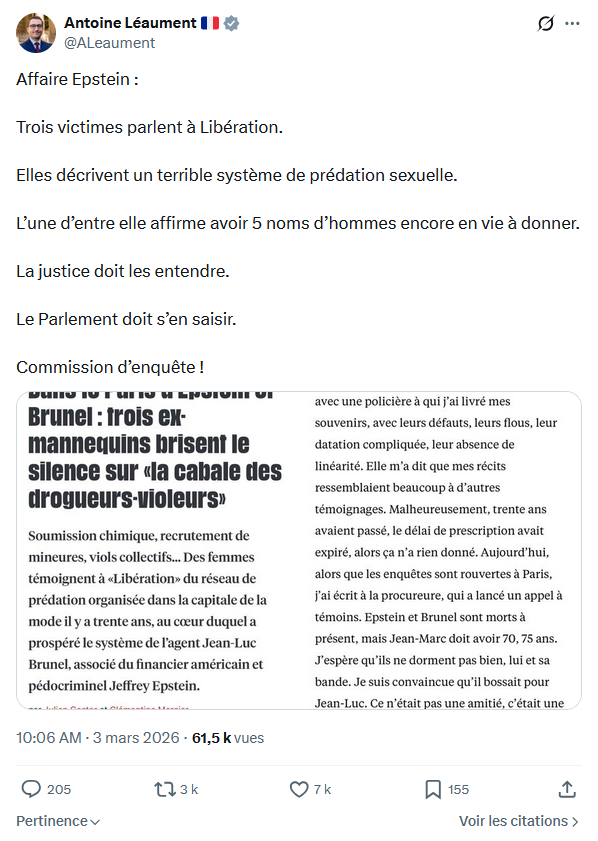 Antoine Léaument: Affaire Epstein...