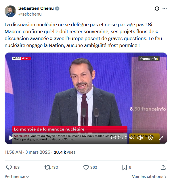 Sébastien Chenu: La dissuasion nucléaire ne se délègue...