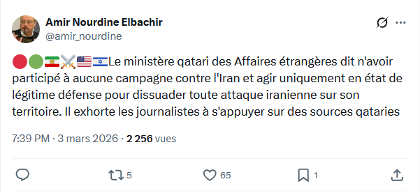 Amir Nourdine Elbachir: Le ministère qatari des Affaires étrangères...