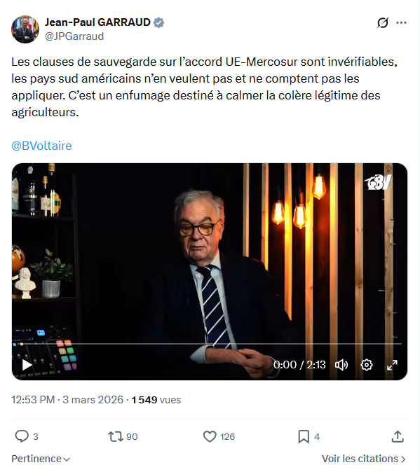 Jean-Paul Garraud: Les clauses de sauvegarde sur l’accord UE-Mercosur...