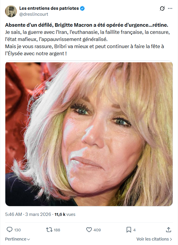 Marquis de Dreslincourt: Absente d'un défilé, Brigitte Macron...