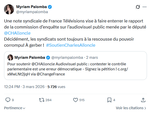 Myriam Palomba: Une note syndicale de France Télévisions...