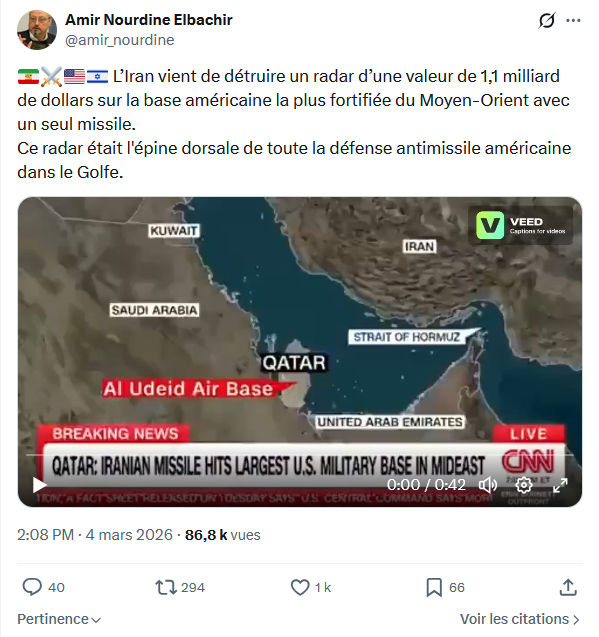 Amir Nourdine Elbachir: L’Iran vient de détruire un radar d’une valeur...