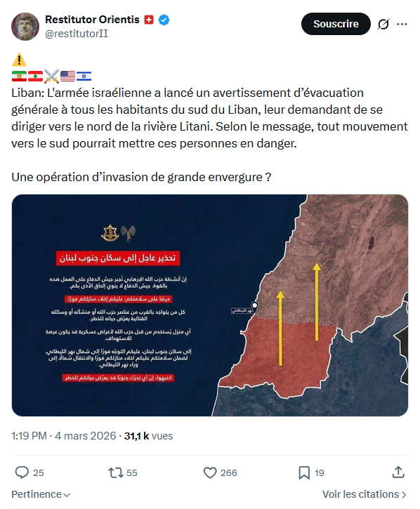 Restitutor Orientis: Liban: L'armée israélienne a lancé un avertissement...