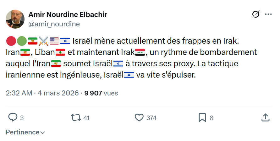 Amir Nourdine Elbachir: Israël mène actuellement des frappes en Irak...