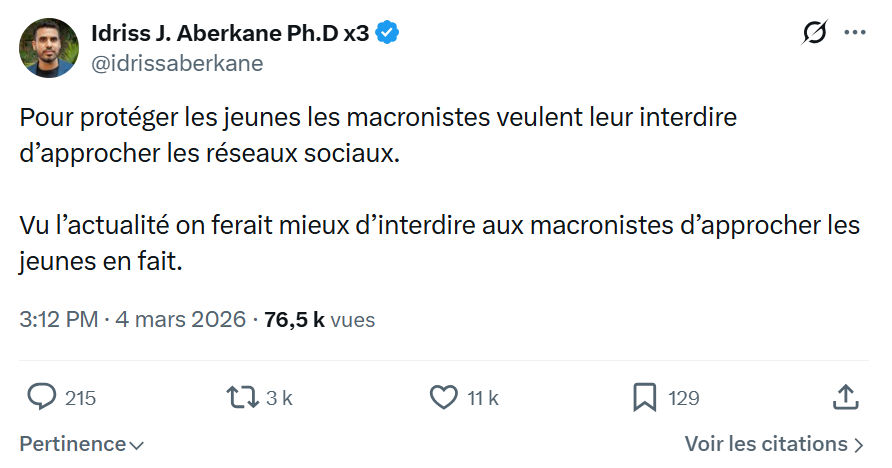Idriss J. Aberkane: Pour protéger les jeunes les macronistes...