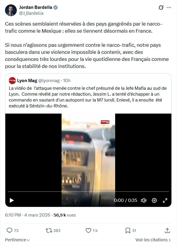 Jordan Bardella: Ces scènes semblaient réservées à des pays gangrénés...
