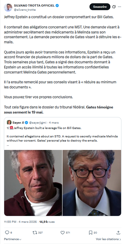 Silvano Trotta: Jeffrey Epstein a constitué un dossier compromettant sur Bill Gates...
