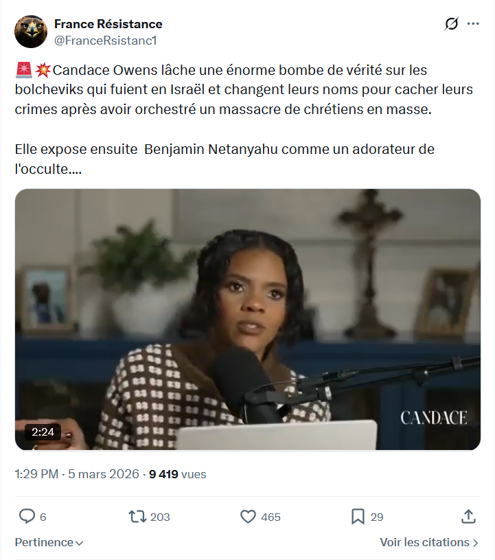 France Résistance: Candace Owens lâche une énorme...