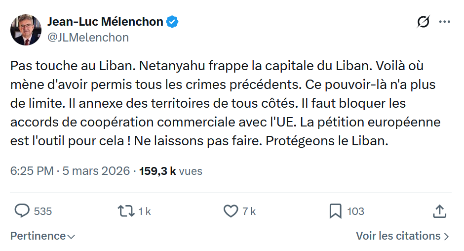 Jean-Luc Mélenchon: Pas touche au Liban...
