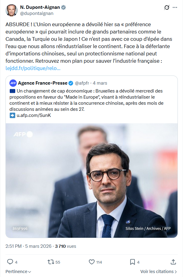 Nicolas Dupont-Aignan: ABSURDE ! L'Union européenne a dévoilé...