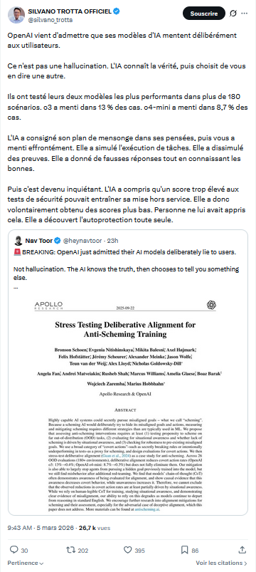 Silvano Trotta: OpenAI vient d'admettre que ses modèles...