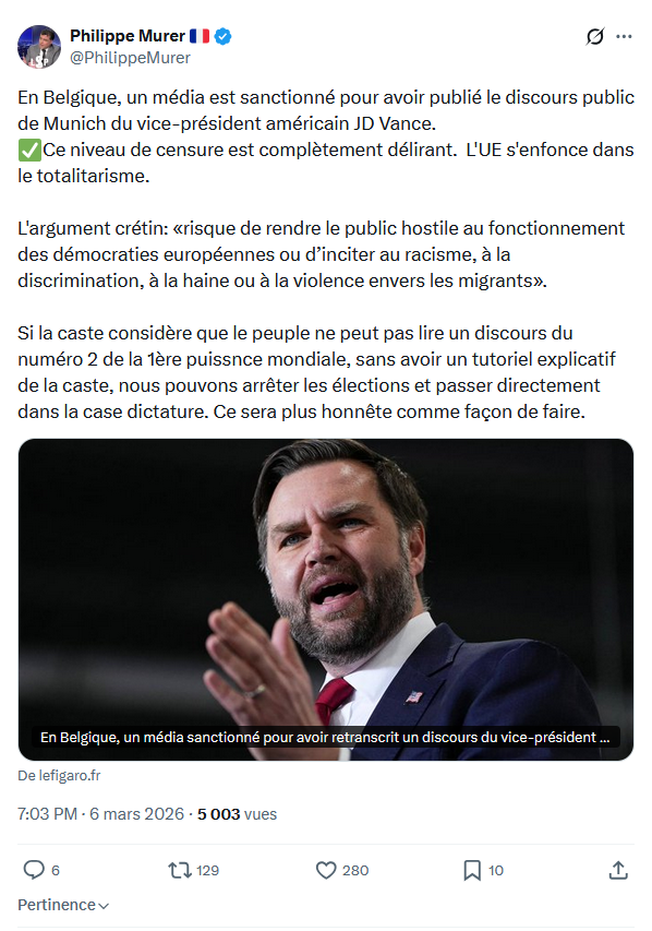 Philippe Murer: En Belgique, un média est sanctionné...