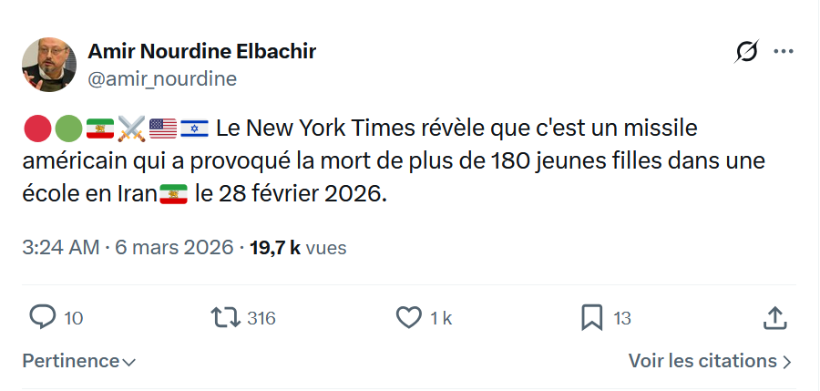 Amir Nourdine Elbachir: Le New York Times révèle que c'est un missile américain...