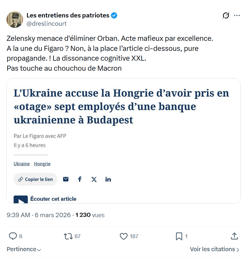 Marquis de Dreslincourt: Zelensky menace d'éliminer Orban...