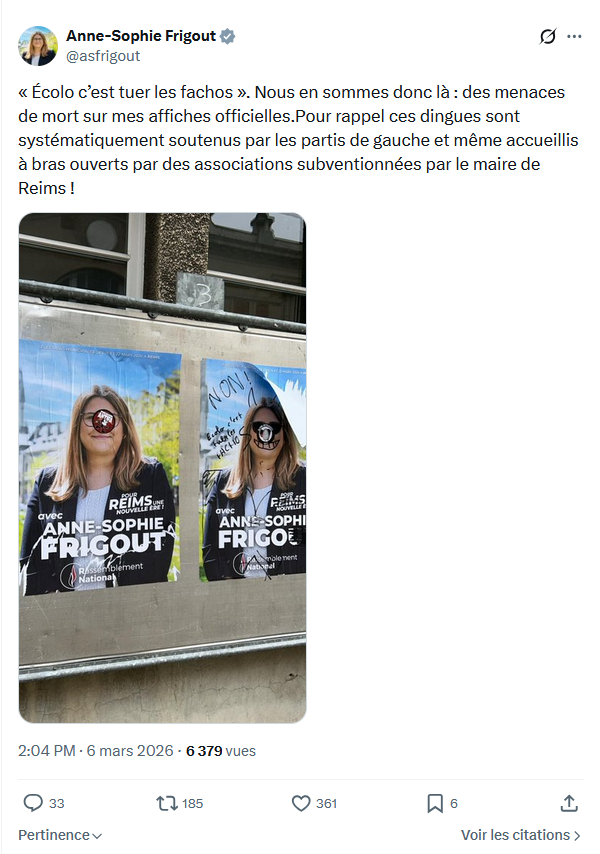 Anne-Sophie Frigout: « Écolo c’est tuer les fachos »...