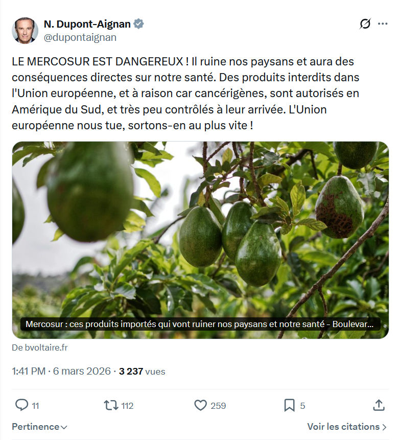 Nicolas Dupont-Aignan: LE MERCOSUR EST DANGEREUX...