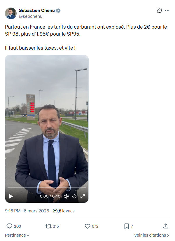 Sébastien Chenu: Partout en France les tarifs du carburant...