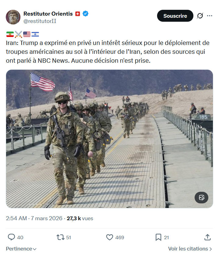 Restitutor Orientis: Iran: Trump a exprimé en privé un intérêt...
