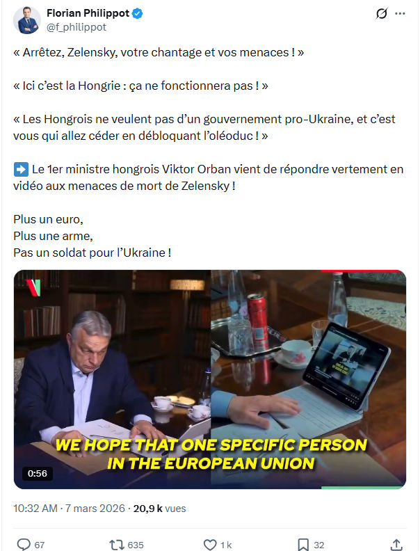 Florian Philippot: « Arrêtez, Zelensky, votre chantage et vos menaces ! »...