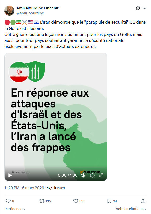 Amir Nourdine Elbachir: L'Iran démontre que le "parapluie de sécurité"...