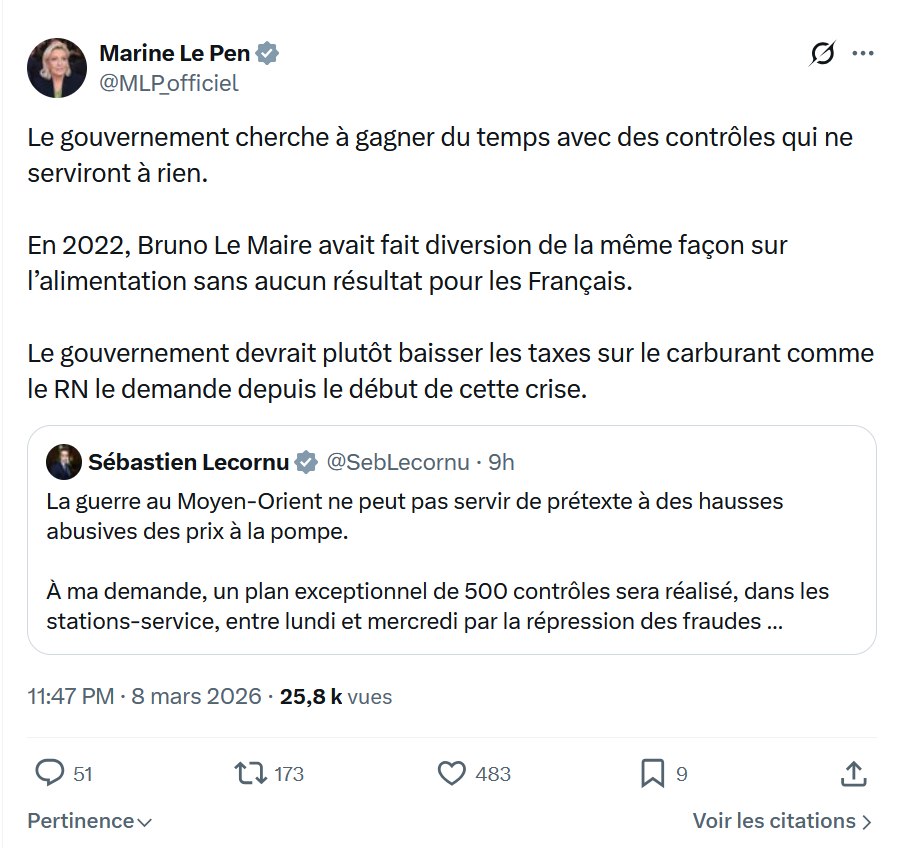 Marine Le Pen: Le gouvernement cherche à gagner du temps...